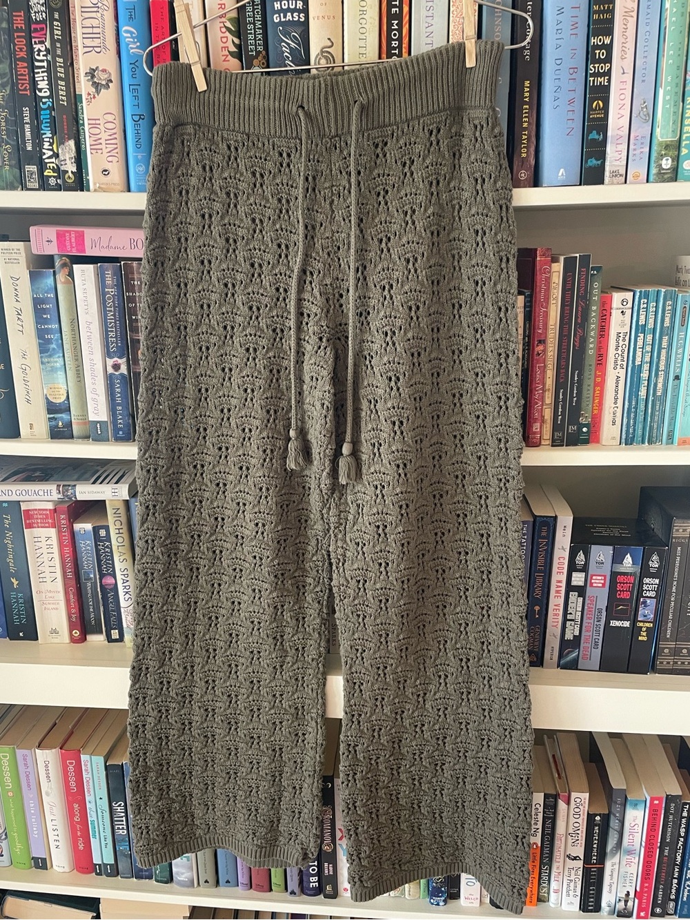 aerie olive green cotton knit wide leg pants